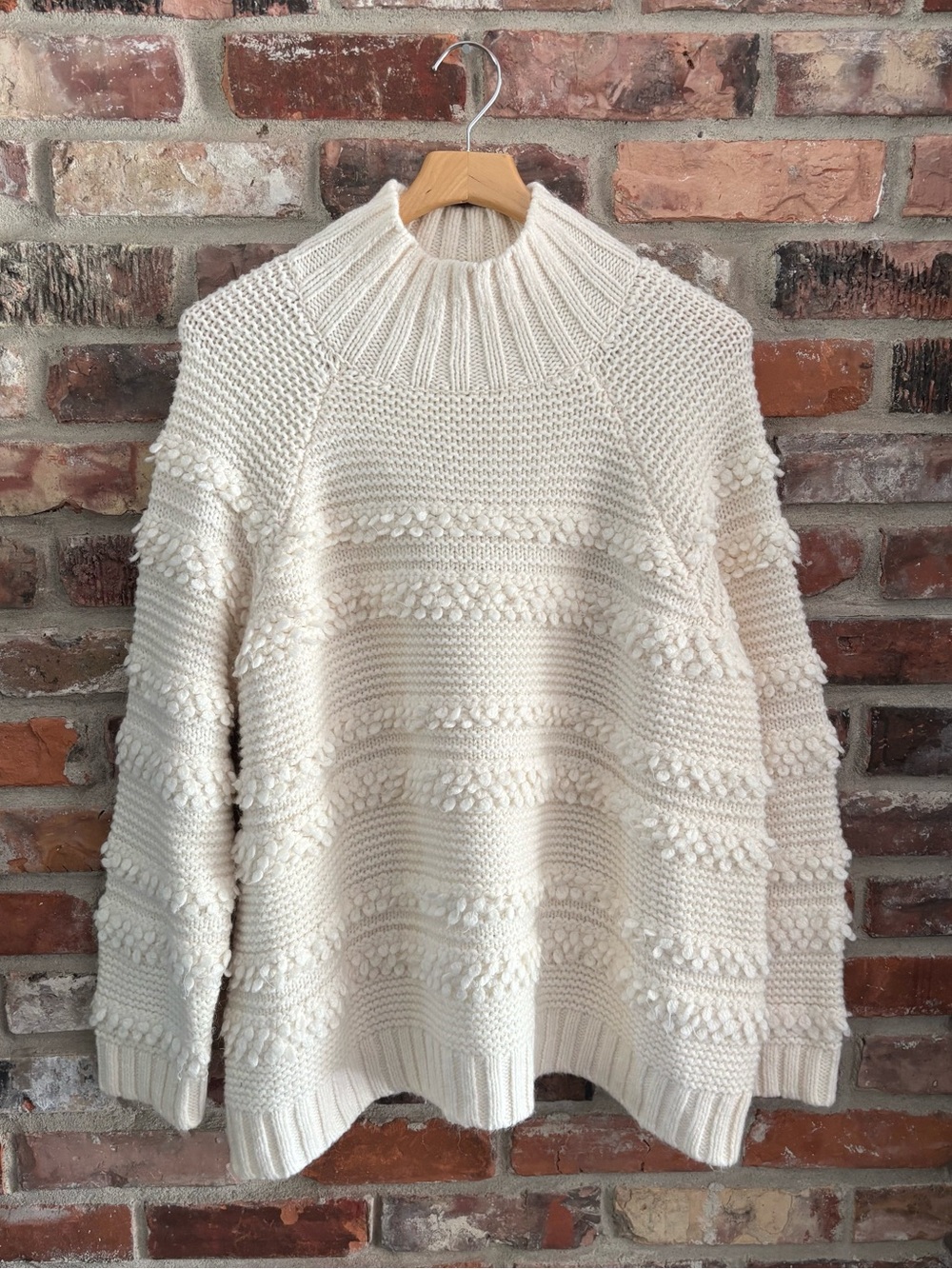Lou & Grey White Chunky Knit Bobble Mock Neck Sweater, XL